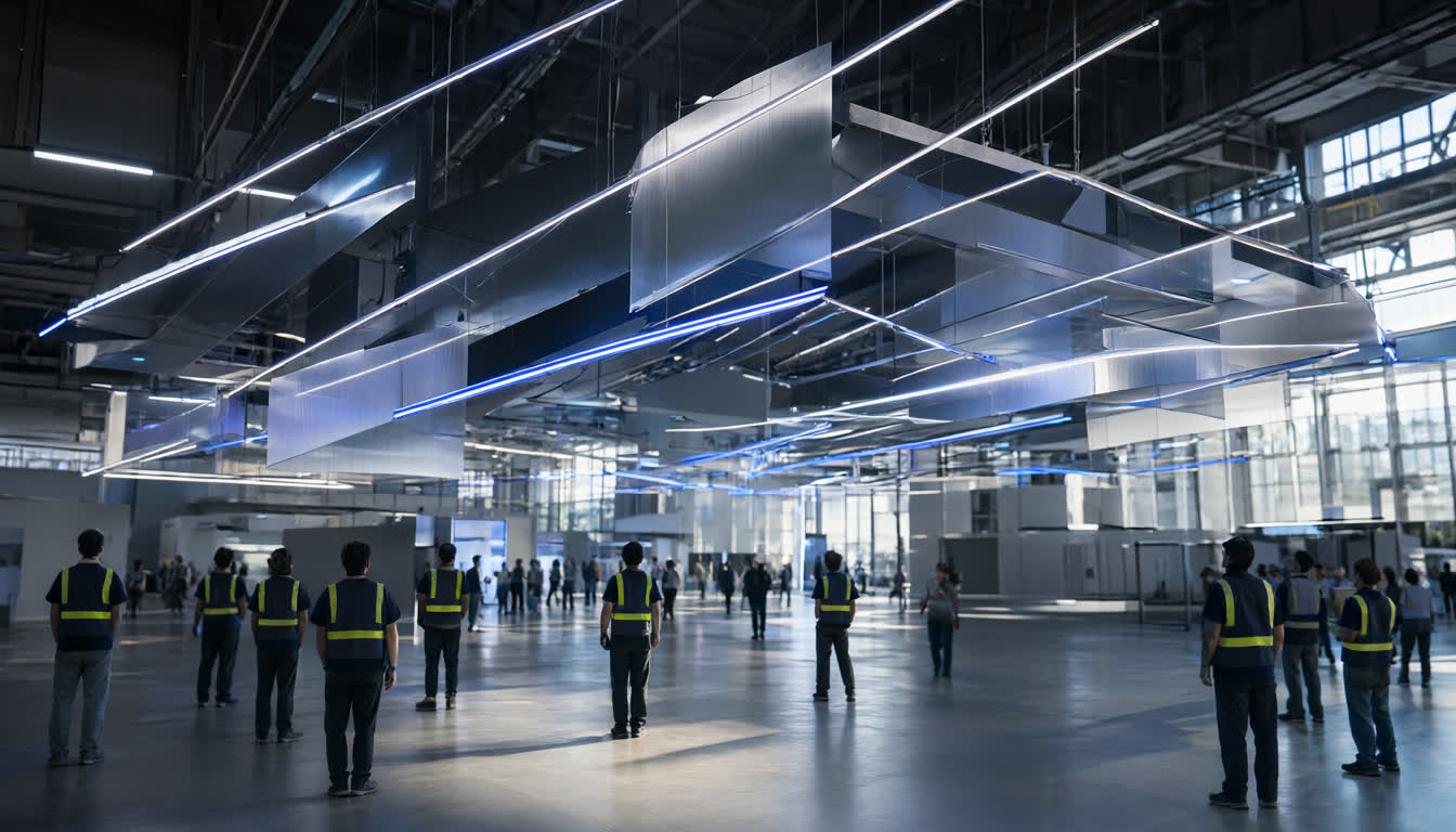 Выставочный зал с современными световыми инсталляциями и LED-панелями на мероприятии Interlight 2026 в Москве